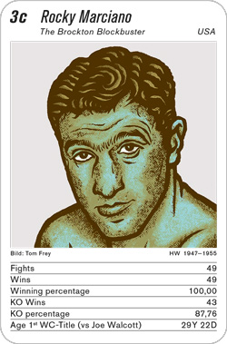 Boxen, Volume 1, Karte 3c, USA, Rocky Marciano, Illustration: Tom Frey.