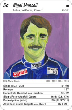 Formel 1, Volume 1, Karte 5c, GBR, Nigel Mansell, Illustration: Maria Stalder.