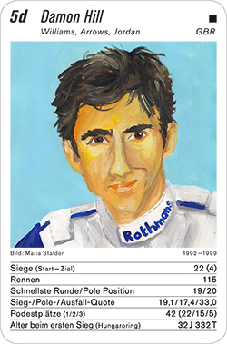 Formel 1, Volume 1, Karte 5d, GBR, Damon Hill, Illustration: Maria Stalder.