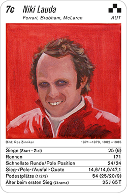 Formel 1, Volume 1, Karte 7c, AUT, Niki Lauda, Illustration: Res Zinniker.