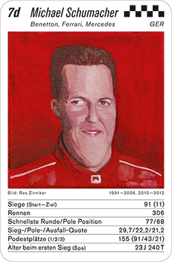 Formel 1, Volume 1, Karte 7d, GER, Michael Schumacher, Illustration: Res Zinniker.