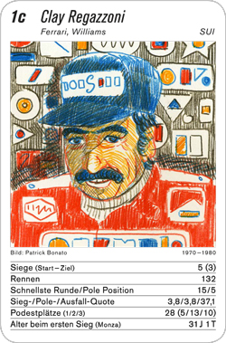 Formel 1, Volume 1, Karte 1c, SUI, Clay Regazzoni, Illustration: Patrick Bonato.