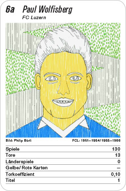 Fussball, CH, Karte 6a, FC Luzern, Paul Wolfisberg, Illustration: Philip Bürli.