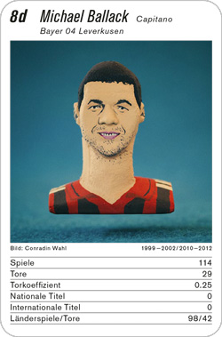 Fussball, DE.1, Karte 8d, Bayer Leverkusen, Michael Ballack, Illustration: Conradin Wahl.