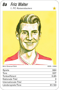 Fussball, DE.2, Karte 8a, 1. FC Kaiserlaurtern, Fritz Walter, Illustration: Emanuel Roth.
