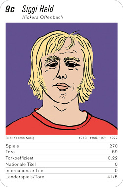 Fussball, DE.2, Karte 9c, Waldhof Mannheim/Kickers Offenbach, Siggi Held, Illustration: Yasmin König.