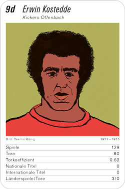 Fussball, DE.2, Karte 9d, Waldhof Mannheim/Kickers Offenbach, Erwin Kostedde, Illustration: Yasmin König.