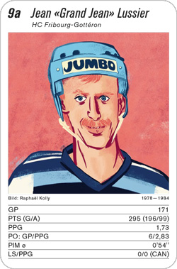 Eishockey, Volume 2, Karte 9a, HC Fribourg-Gottéron, Jean Lussier, Illustration: Raphaël Kolly.