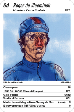 Radsport, Volume 1, Karte 6d, BEL, Roger de Vlaeminck, Illustration: Luca Bartulovic.