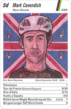 Radsport, Volume 2, Karte 5d, GBR, Mark Cavendish, Illustration: Daniel Bosshard.