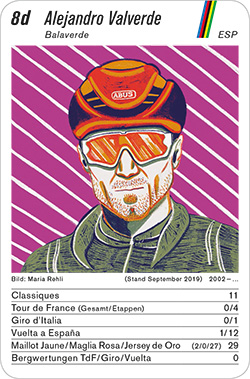 Radsport, Volume 2, Karte 8d, ESP, Alejandro Valverde, Illustration: Maria Rehli.