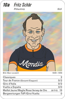 Radsport, Volume 3, Karte 10a, SUI, Fritz Schär, Illustration: Marc Locatelli.