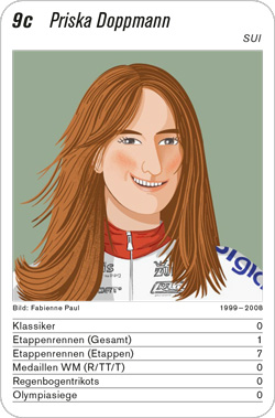 Radsport, Volume 4, Karte 9c, SUI, Priska Doppmann, Illustration: Fabienne Paul.