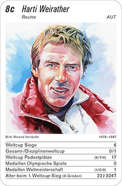 Ski Alpin, Volume 1, Karte 8c, AUT, Harti Weirather, Illustration: Roland Vorlaufer.