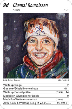Ski Alpin, Volume 1, Karte 9d, SUI, Chantal Bournissen, Illustration: Rahel Steiner.