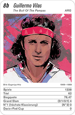 Tennis, Volume 1, Karte 8b, BRA/ARG, Guillermo Vilas, Illustration: Evgeniya Hitz.